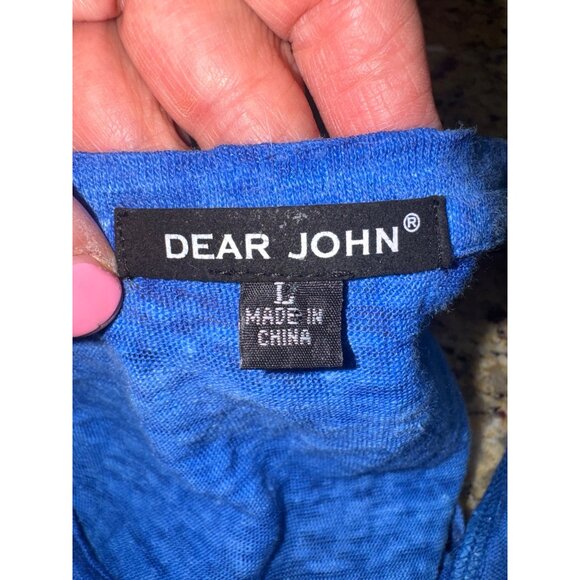 Dear John Cobalt Blue 100% Linen Tank Top Button Size L Beach Nautical Resort - Picture 5 of 11